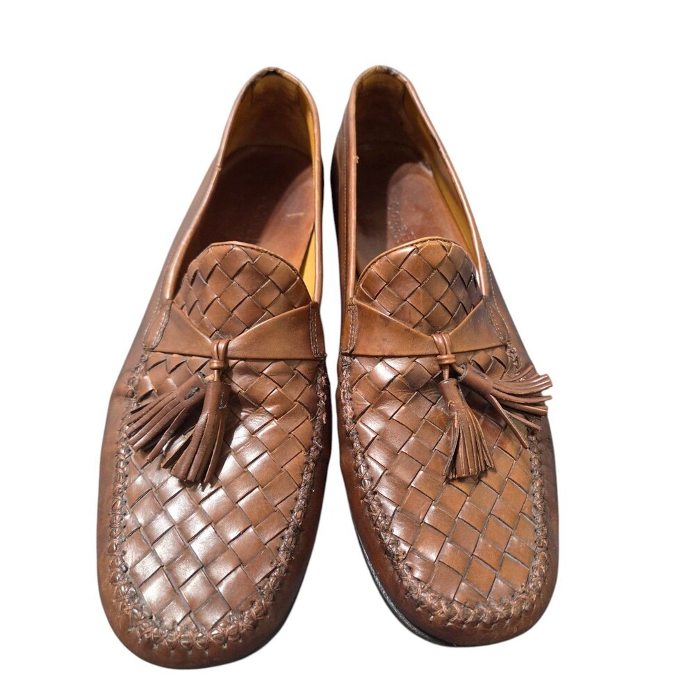 Cole Haan Resort Loafers Brown Leather Woven Tassel Moc Toe Shoes Men's 11 D